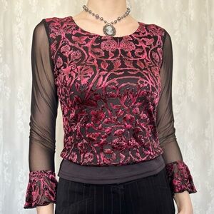 Vamp Whimsygoth Red & Black Blouse